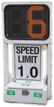 Portable radar speed display sign, dolly mounted
